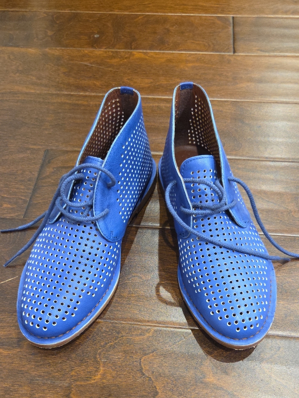 Blue Perforated Lace-Up Shoes